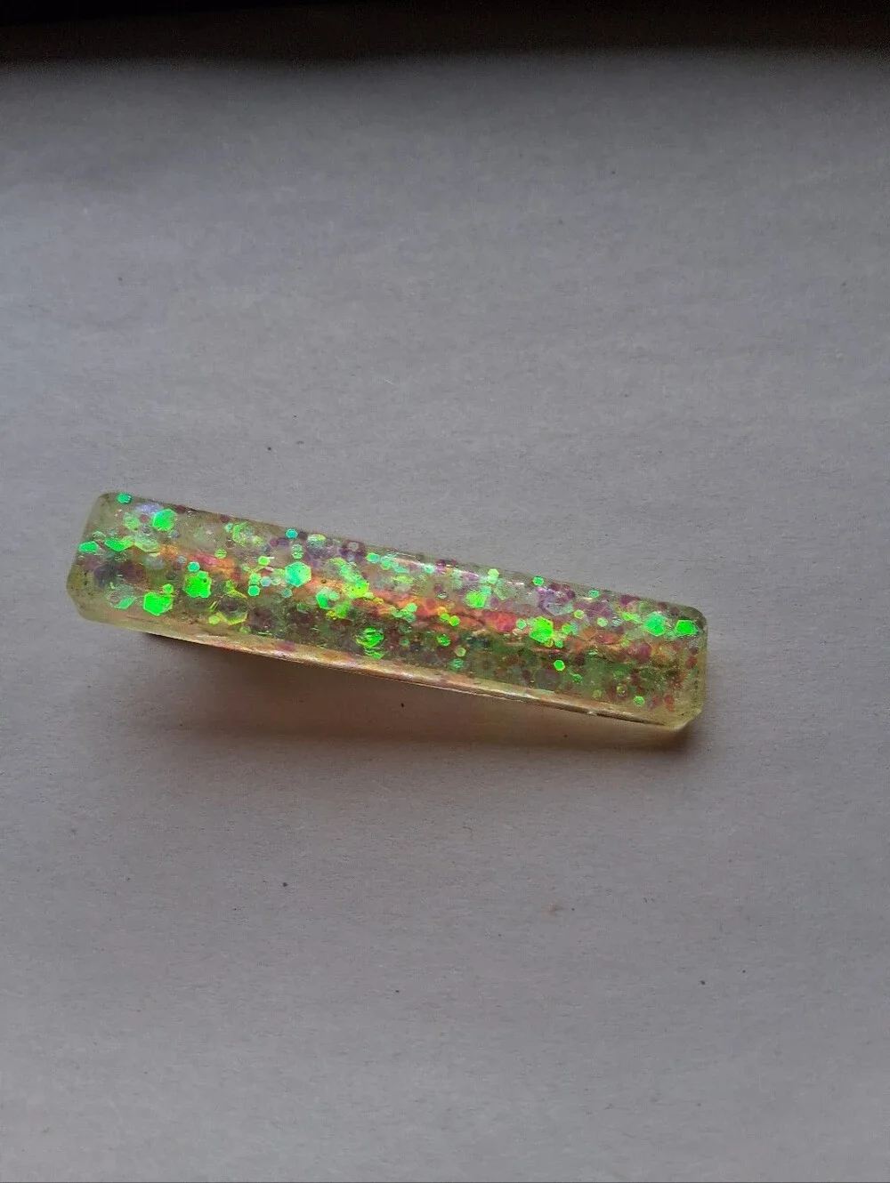 5/$25 Iridescent Resin Barrette Hair Clip with Green Glitter